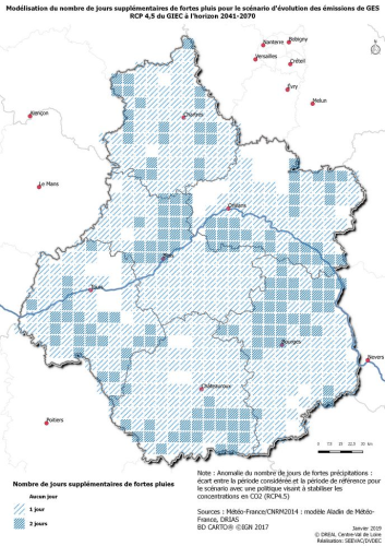 Modélisation du nombre de jours supplémentaires de fortes pluies pour le scénario d’évolution des émissions de GES RCP 4,5 du GI