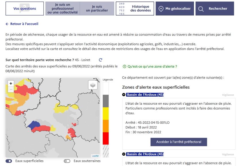 Exemple Loiret -Propluvia juin 2022