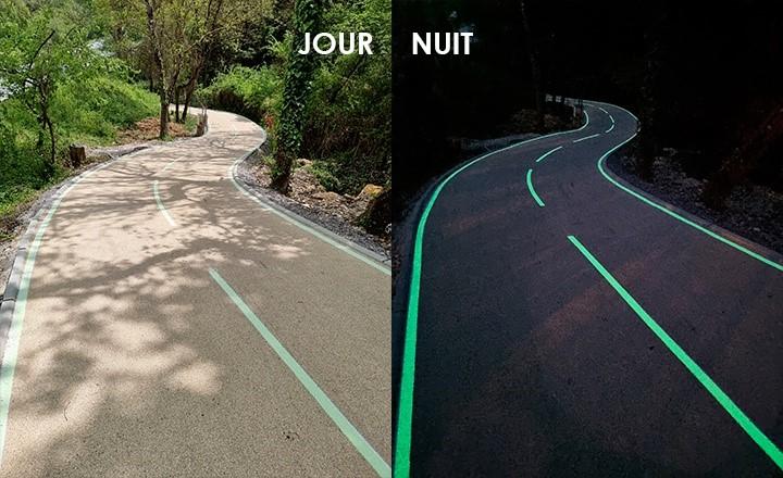 Piste cyclable avec peinture luminescente © LuminoKrom
