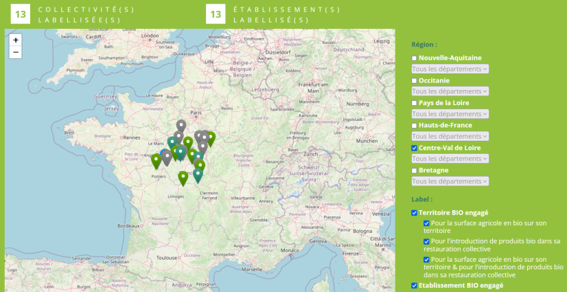 Aperçu de la carte "Territoire bio engagé" en Centre-Val de Loire - novembre 2024 © Bio Centre