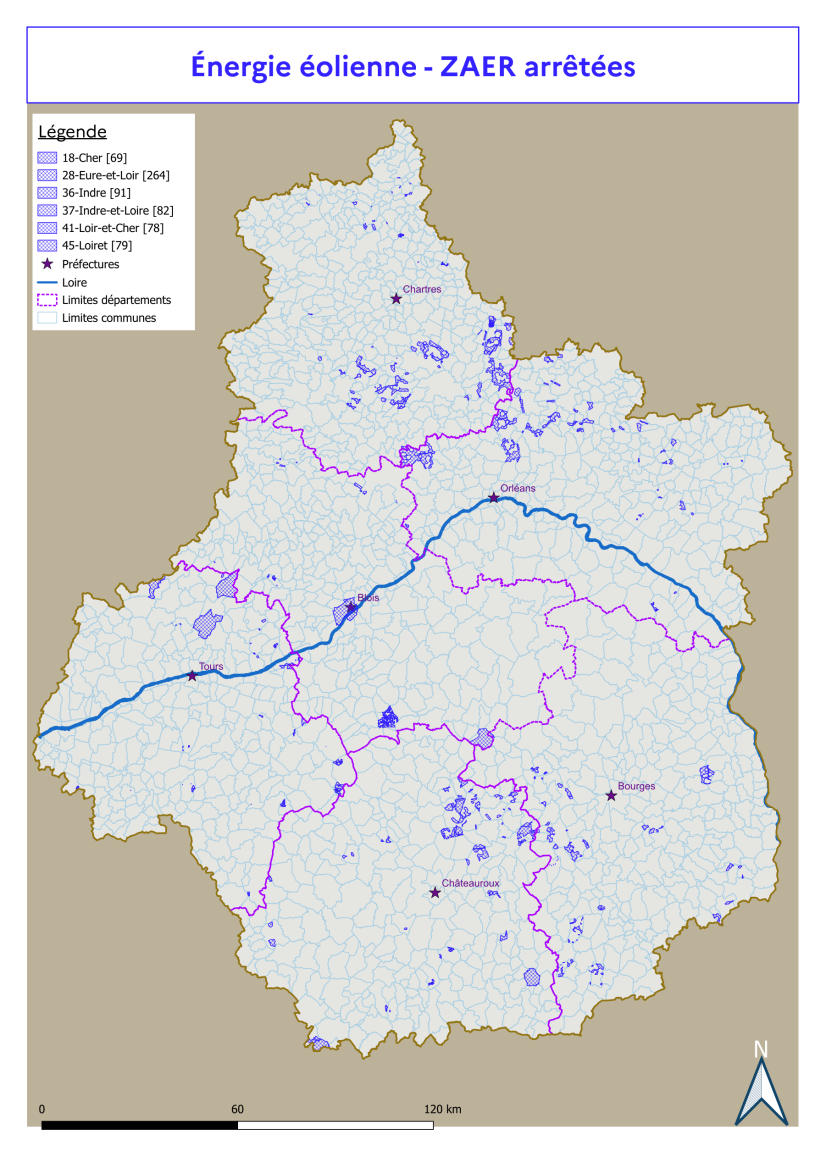 Zones d’accélération des énergies renouvelables arrêtées pour l'énergie éolienne © DREAL Centre-Val de Loire
