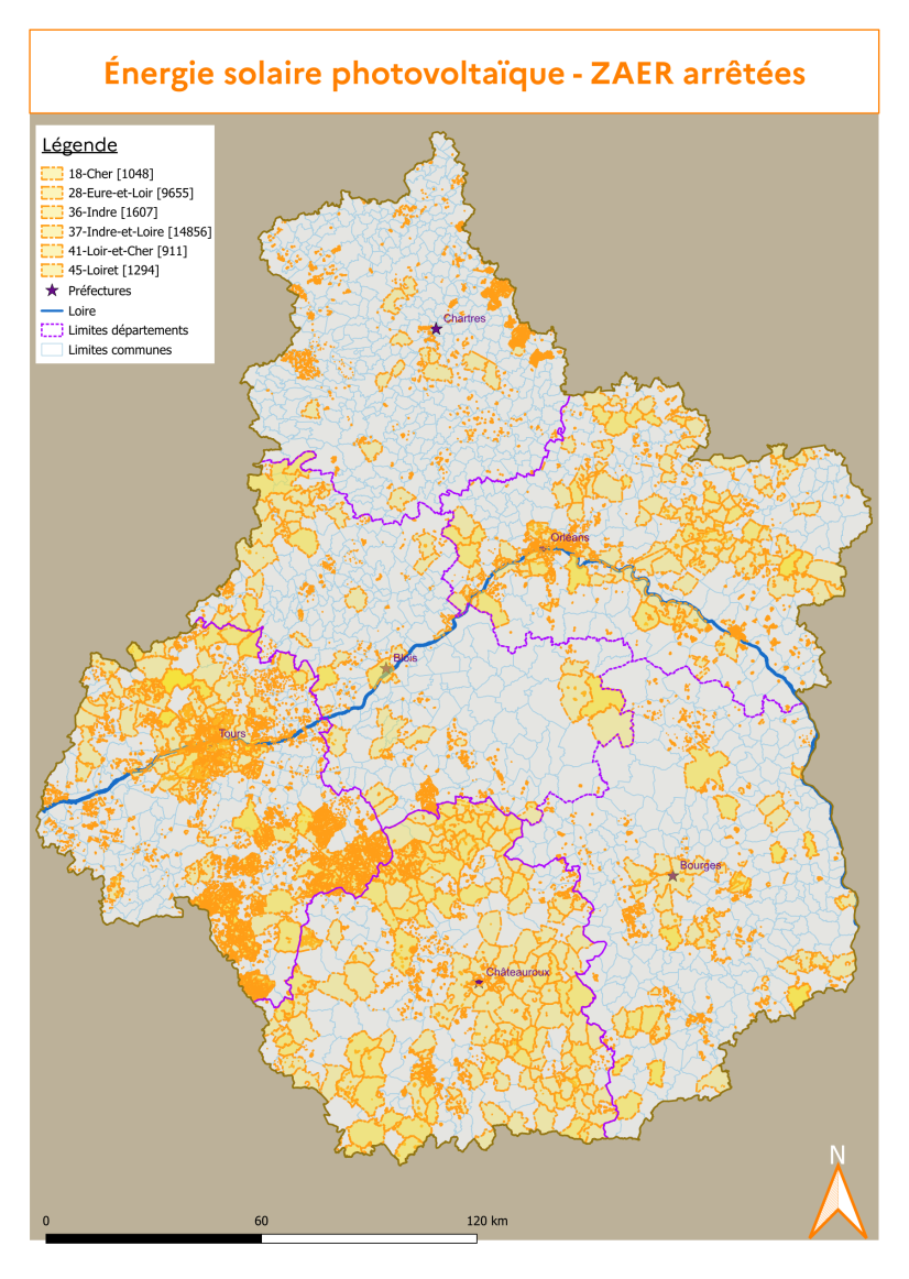 Zones d’accélération des énergies renouvelables arrêtées pour l'énergie solaire photovoltaïque © DREAL Centre-Val de Loire