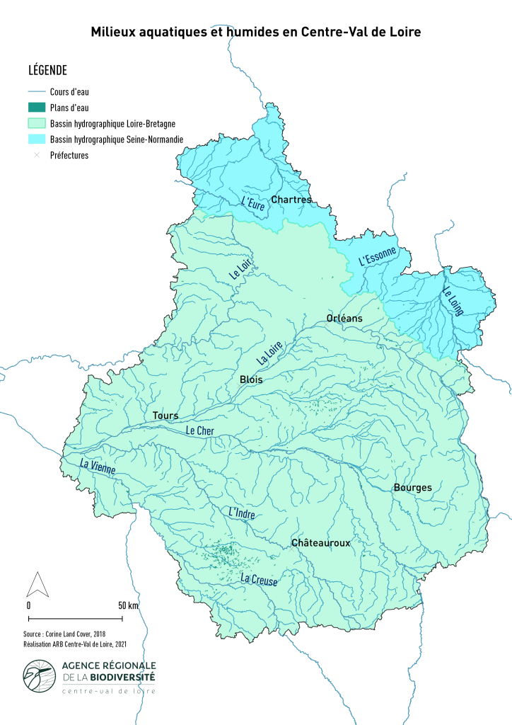 Carte des milieux aquatiques et humides en Centre-Val de Loire © ARB Centre-Val de Loire
