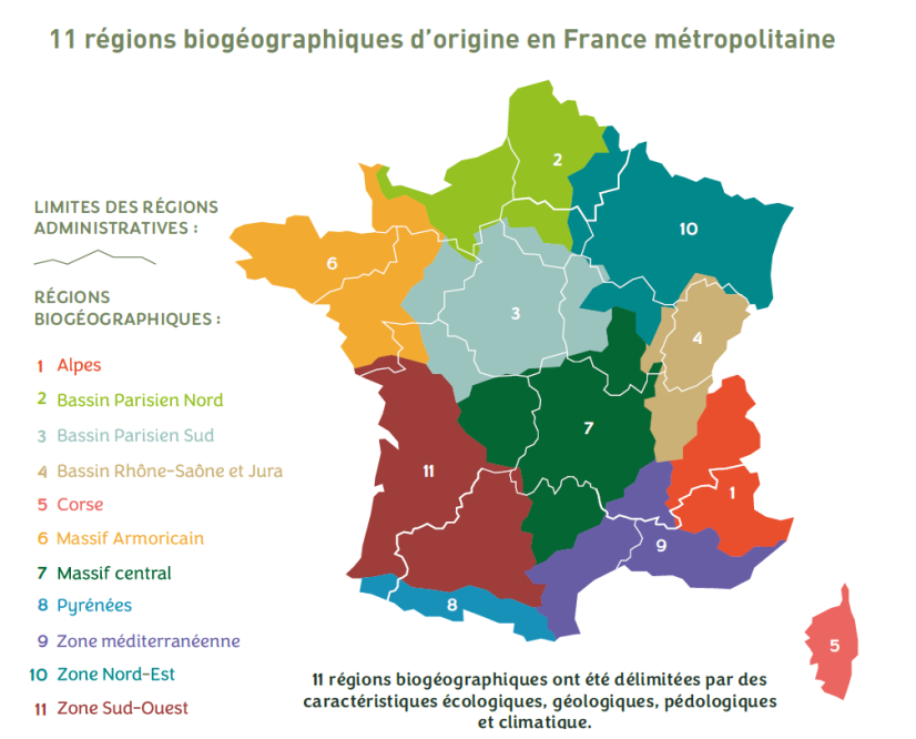 Carte des régions biogéographiques de la marque Végétal local