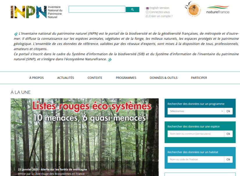 Page d'accueil de l'INPN