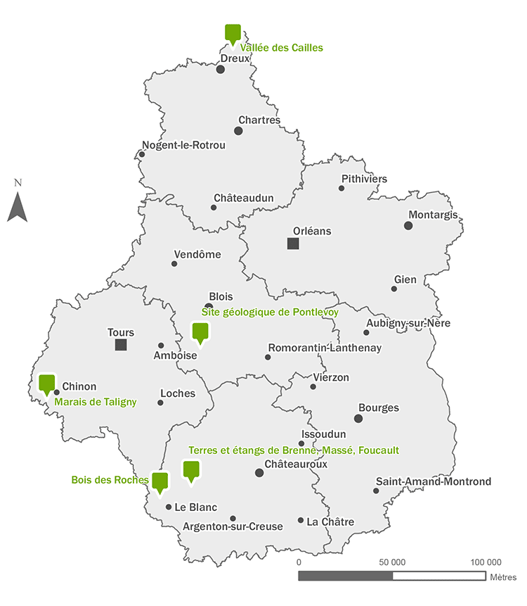 Carte des réserves naturelles régionales © Région Centre-Val de Loire