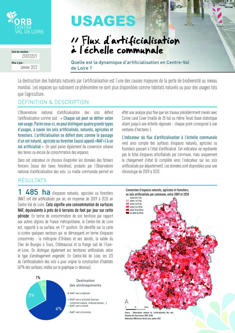 Exemple d'indicateur : flux d'artificialisation - chiffres 2020