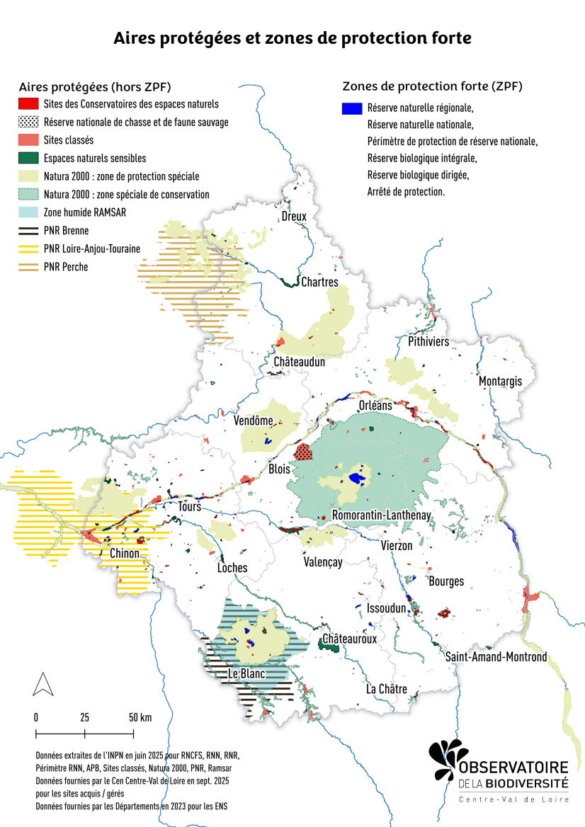 Aires protégées et zones de protection forte en Centre-Val de Loire