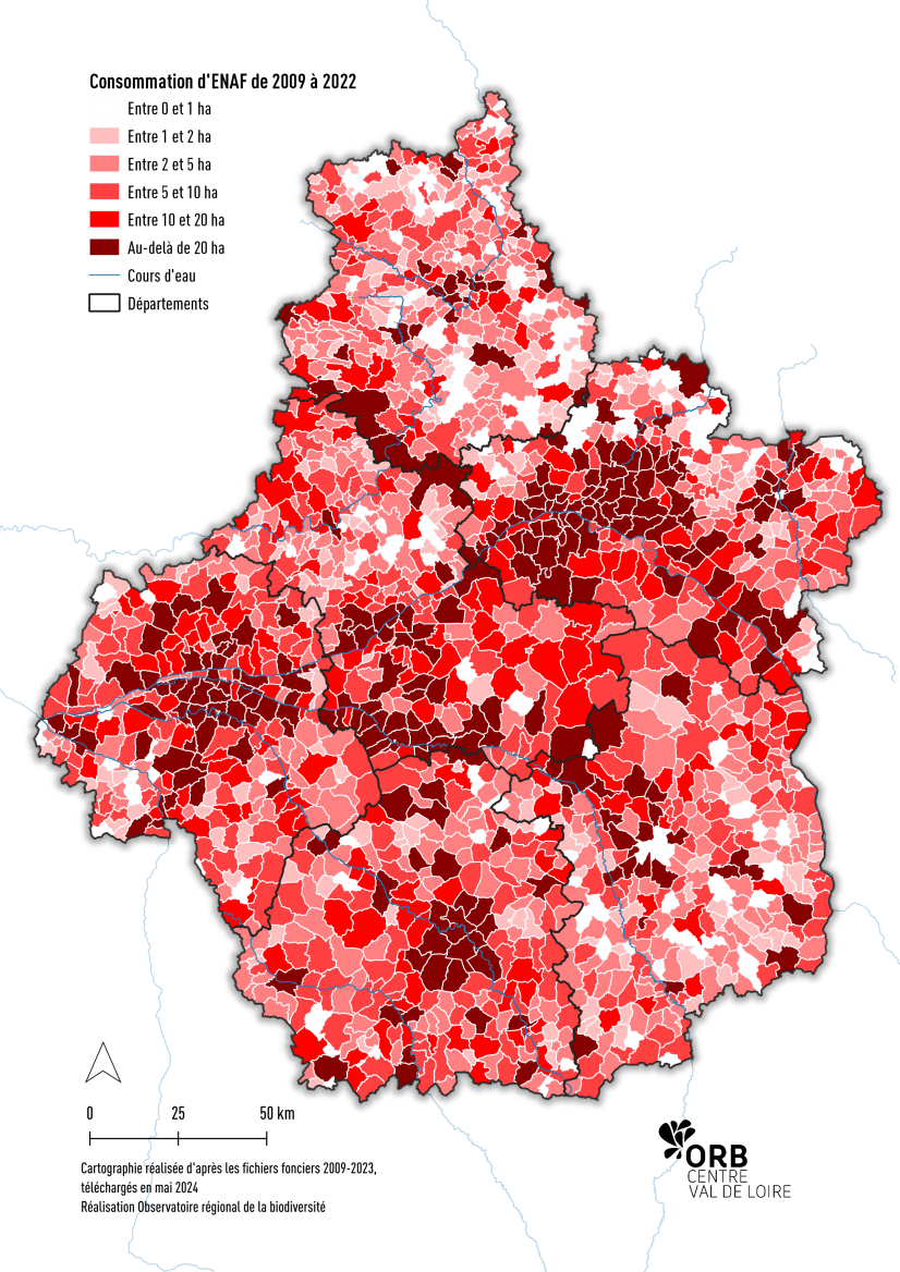 Consommation d'espaces naturels, agricoles ou forestiers de 2009 à 2022 | Observatoire régional de la biodiversité, 2024