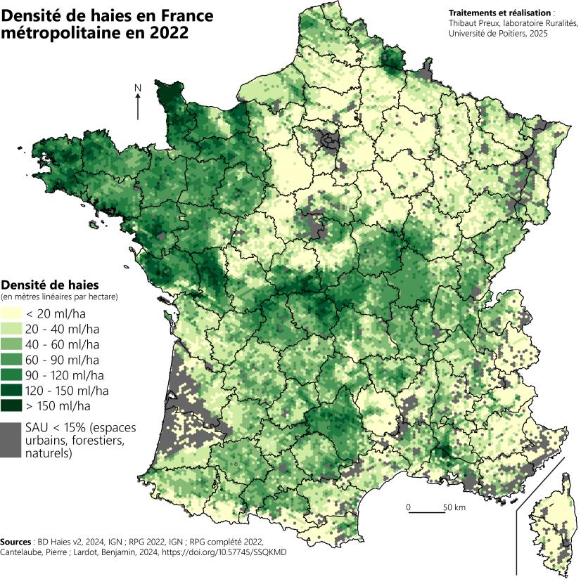 Cartographie de la BDV2 de l'IGN, données de 2020 à 2022